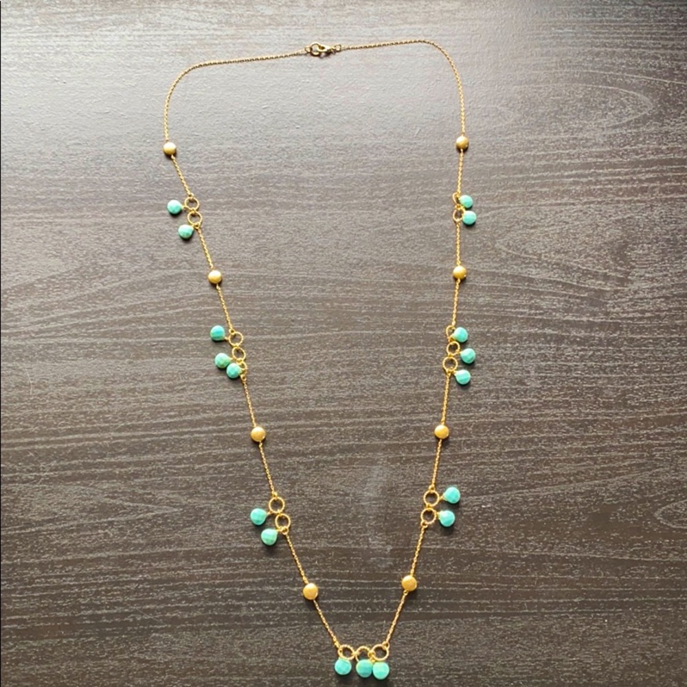 J.Crew long necklace with turquoise/ gold detail.